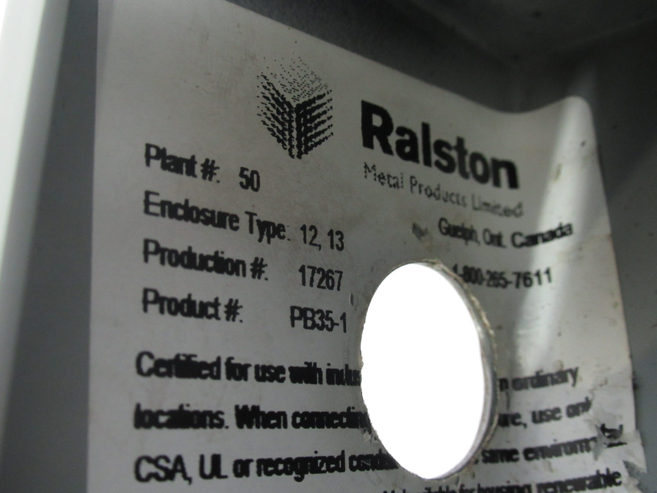 Ralston PB35-1 Push Button Enclosure 3-5/8x2-3/4" *1 Hole in Side* USED