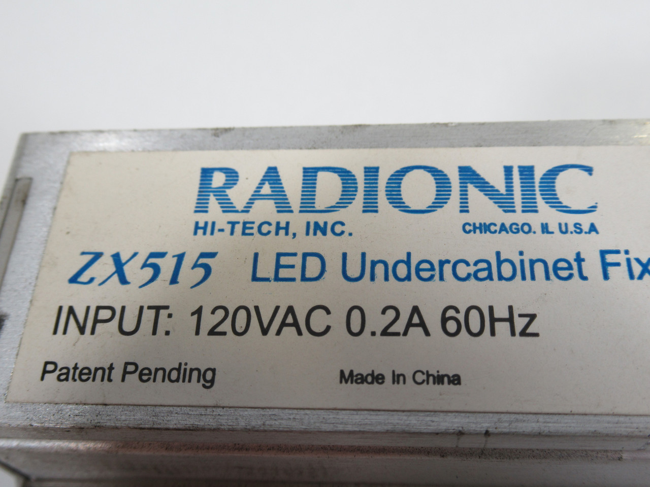 Radionic ZX515 LED Undercabinet Fixture 120VAC 0.2A 60Hz *No Cable* USED