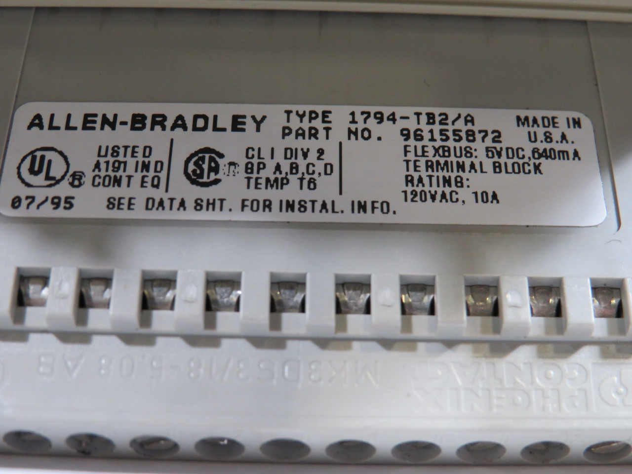 Allen-Bradley 1794-TB2 Ser A Flex I/O Terminal Base 96155872 USED