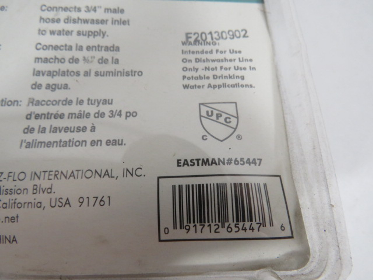 Eastman 65447 FHT & Comp Dishwasher Elbow 3/8"IDX3/8"OD ! NEW !
