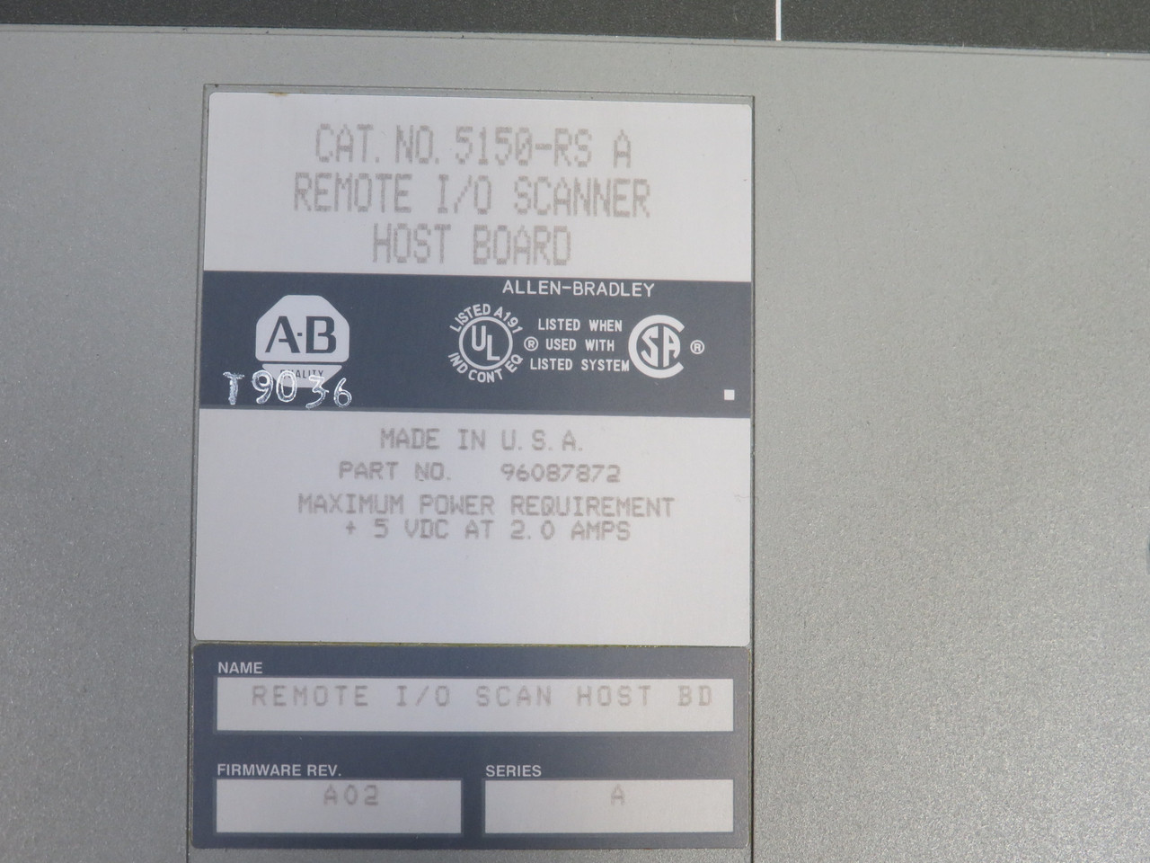 Allen-Bradley 5150-RS Ser A Remote I/O Scanner 96087872 F/W A02 USED