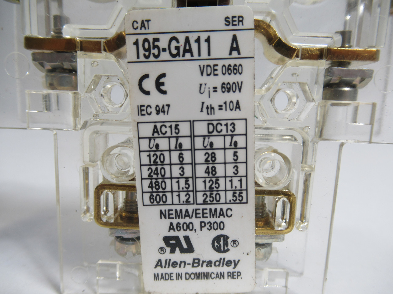 Allen-Bradley 195-GA11 Auxiliary Contact Block Ser. A 690V 10A USED