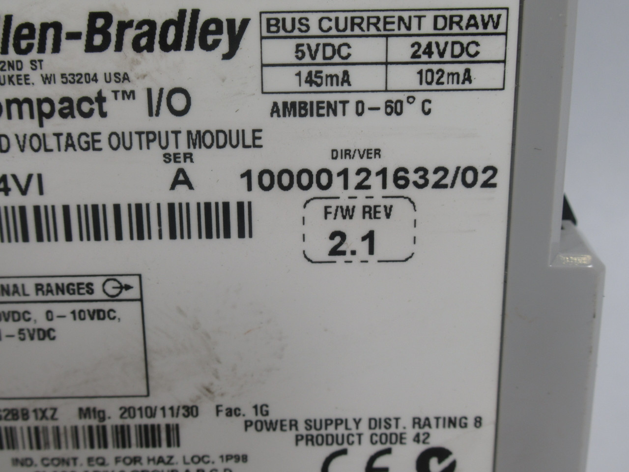 Allen-Bradley 1769-OF4VI Series A 10000121632/02 F/W 2.1 Output Module USED