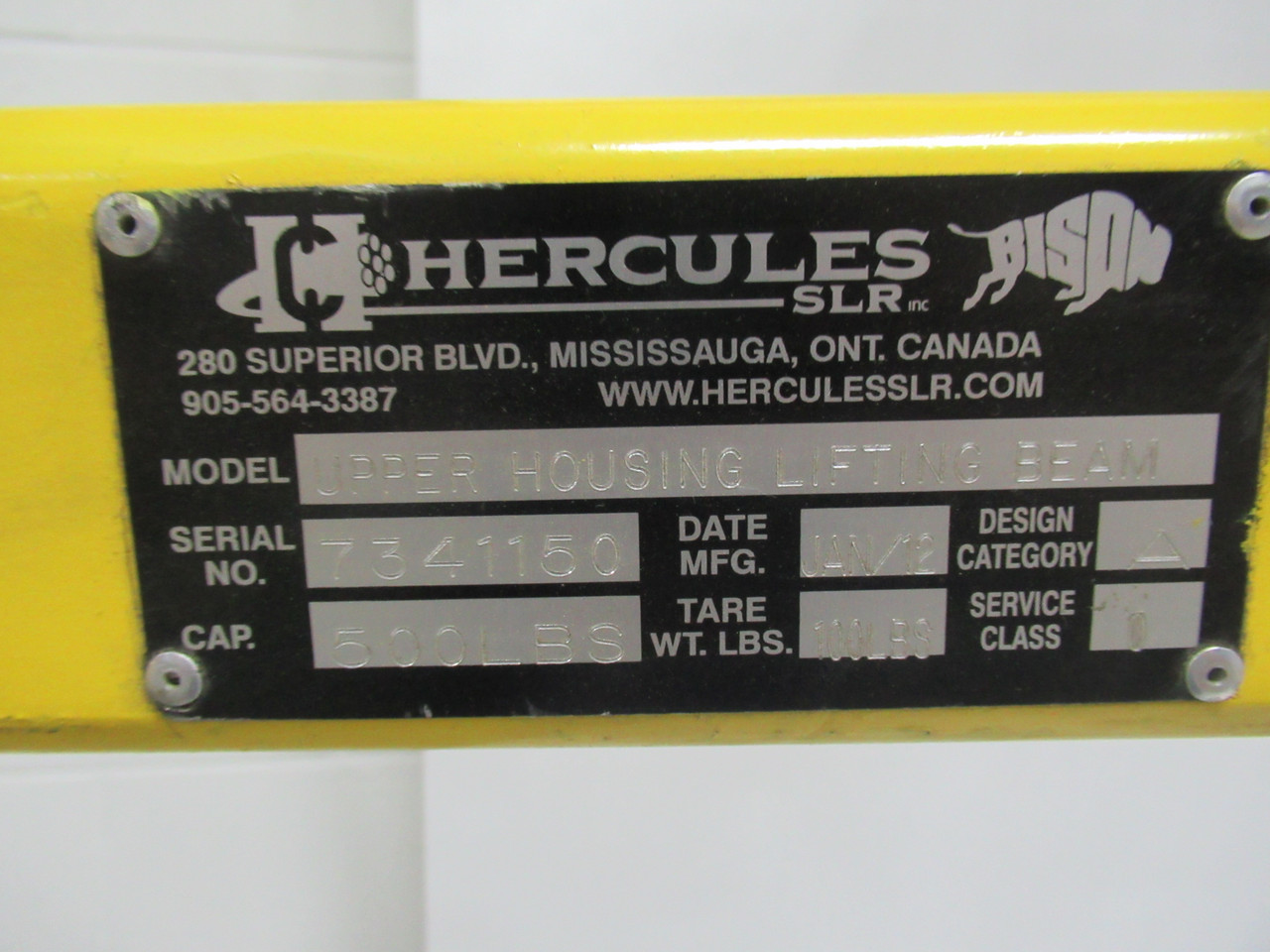 Hercules 7341150 45" Upper Housing Lifting Beam 500 Lbs Max USED