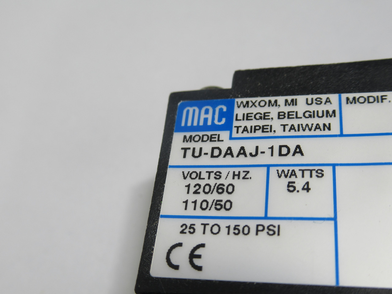 MAC TU-DAAJ-1DA Solenoid Valve 110-120VDC 50/60Hz 25-150psi 5.4QW ! NWB !