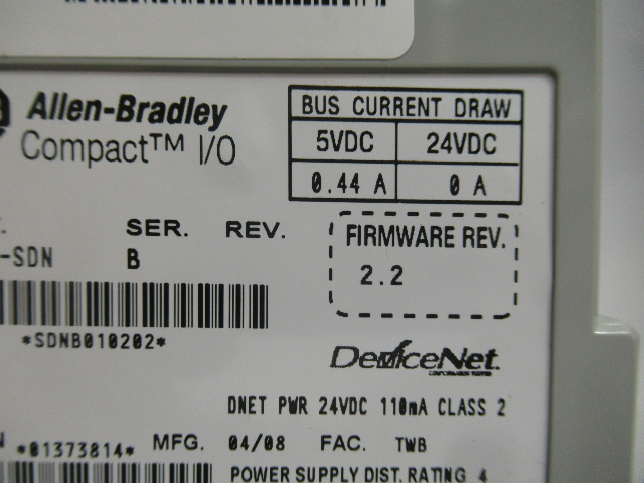 Allen-Bradley 1769-SDN Ser B DeviceNet Compact I/O Module F/W 2.2 ! NOP !