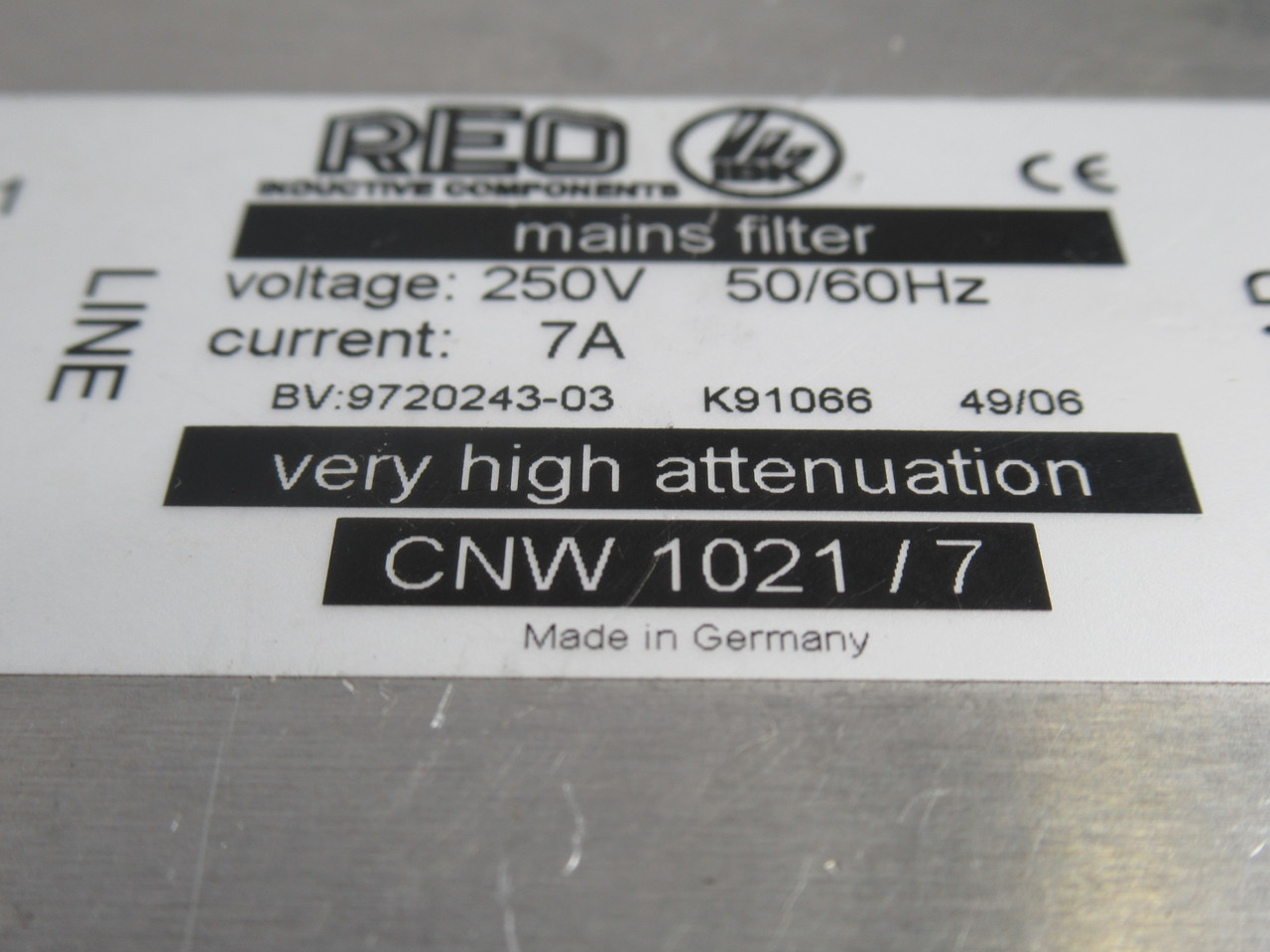 REO CNW-1021/7 Mains Filter 250V 50/60Hz 7A V. High Attenuation *CosDmg* USED