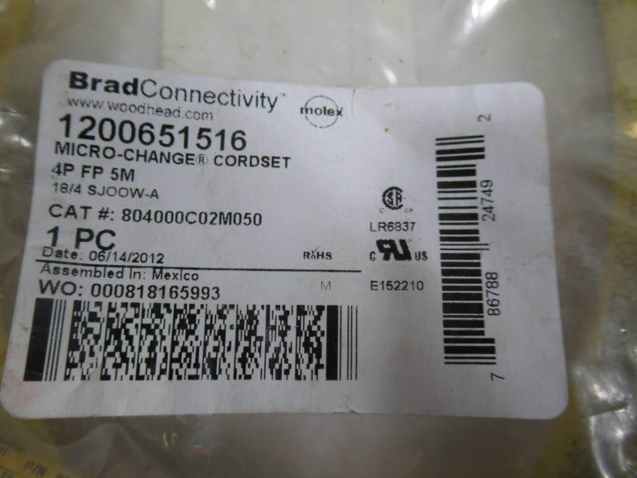 Brad Connectivity 1200651516 Micro-Change Cordset 4P FP 5M 18AWG NWB