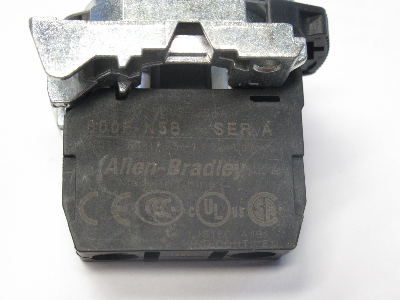 Allen-Bradley 800F-N5B Series A Blue Light Module w/Metal Mounting Block USED