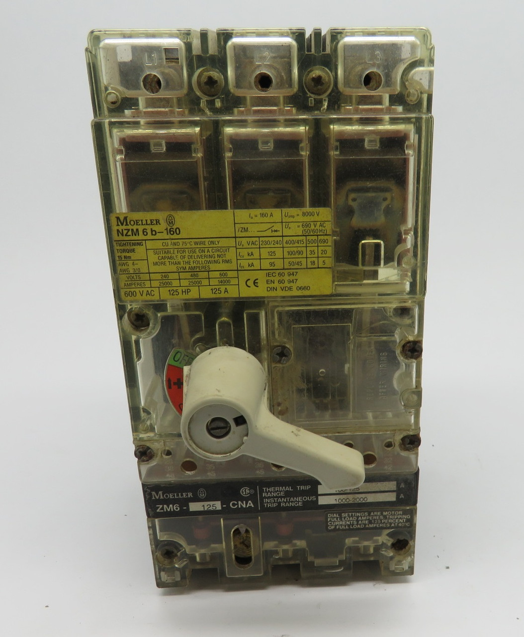 Klockner-Moeller ZM6-125-CNA Circuit Breaker 125A 600VAC 3-Pole USED