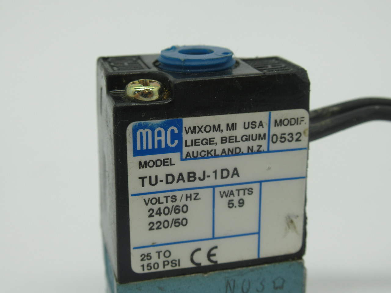 MAC TU-DABJ-1DA Solenoid Valve 240/220V 50/60Hz 2.5" Wires Modif. 0532 USED