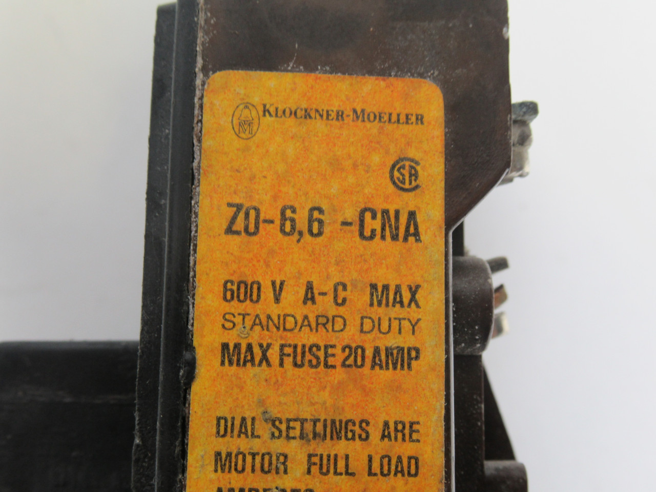 Klockner-Moeller Z0-6.6-CNA Overload Relay 3.3-6.6A USED