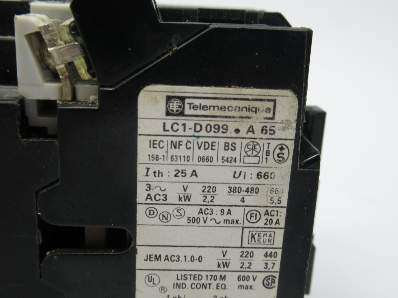 Telemecanique LC1-D099-A65 Contactor 110/110-120VAC 25A USED