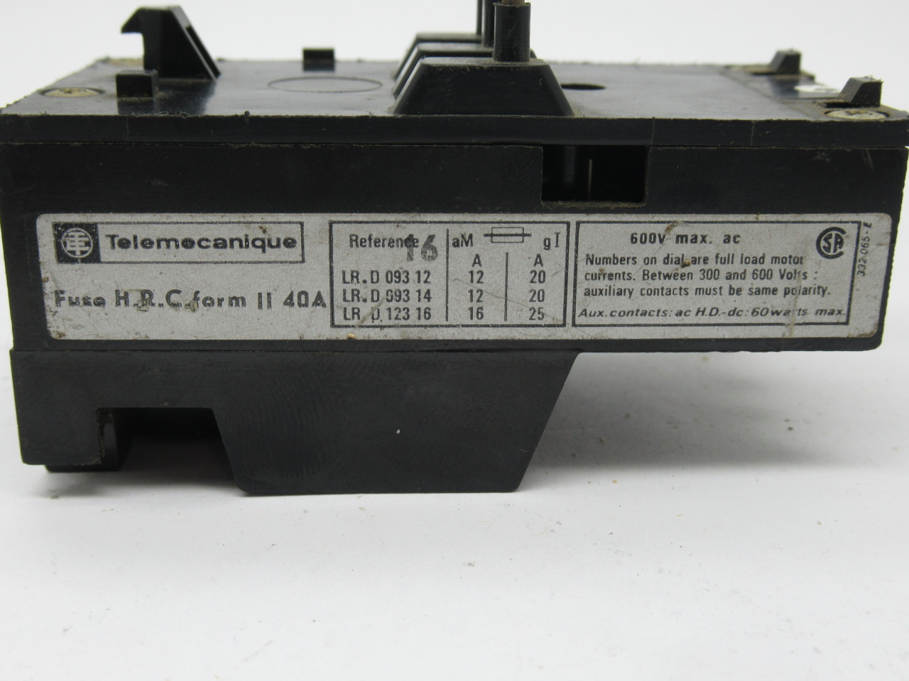 Telemecanique LR1-D12-316 Overload Relay 10-13A 600VAC Max USED