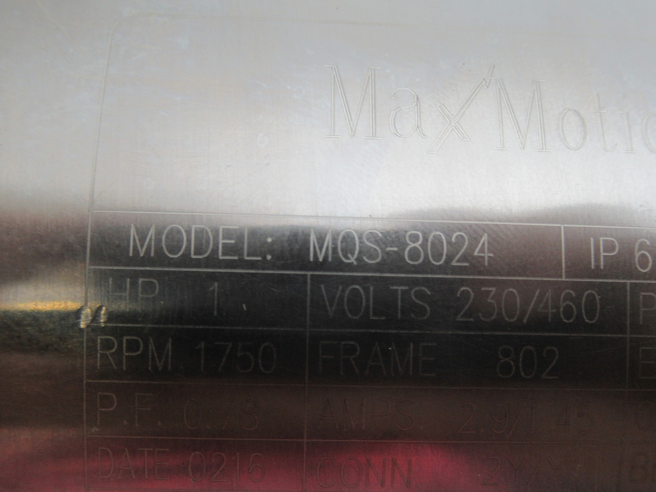 MaxMotion 1HP 1750RPM 230/460V 802 3ph 2.9/1.45A 60Hz USED