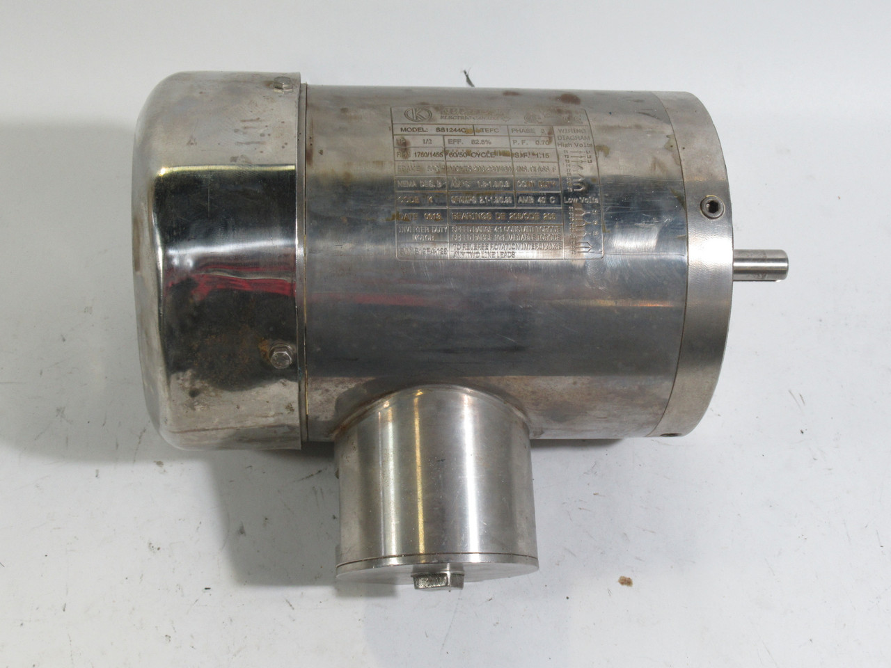 Kel-Tech 1/2HP 1760/1455RPM 208-230/460V 56C TEFC 3ph 1.8-1.6/0.8A USED