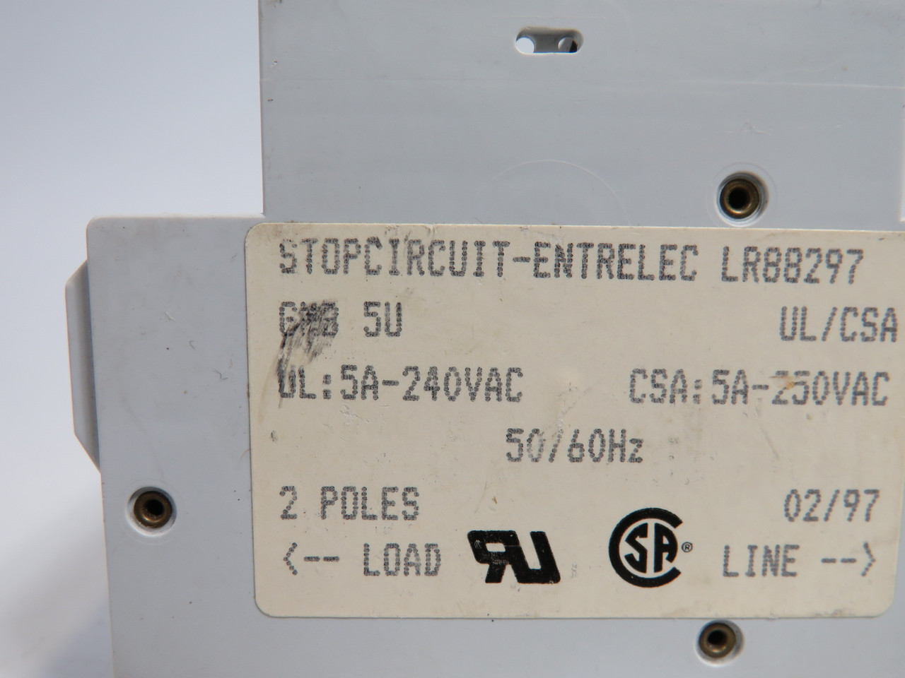Entrelec GMB-5U Stopcircuit Circuit Breaker 5A 240V 2P USED