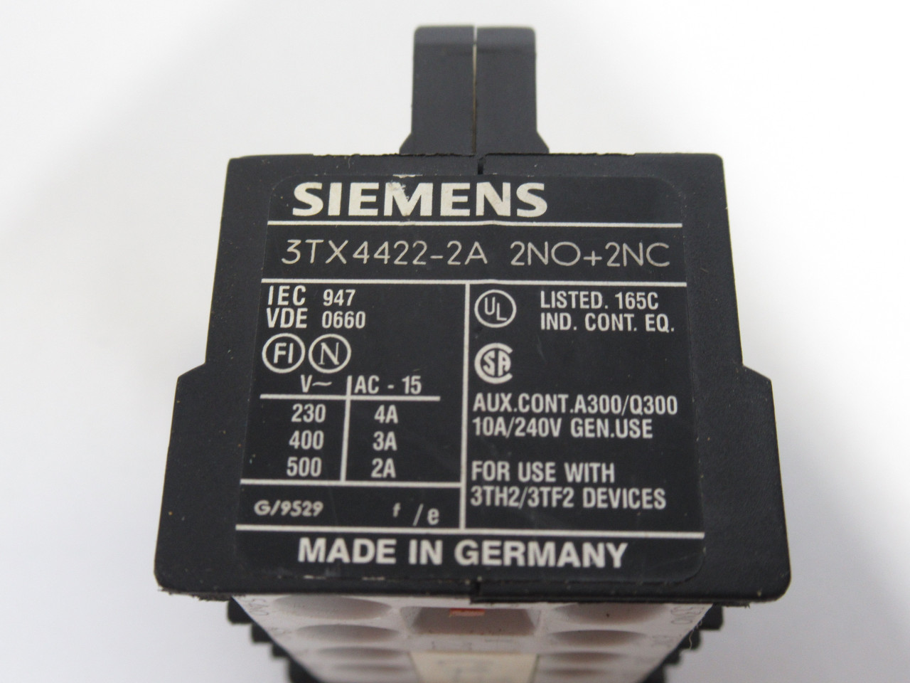 Siemens 3TX4422-2A Auxiliary Contact Block 2NO 2NC USED