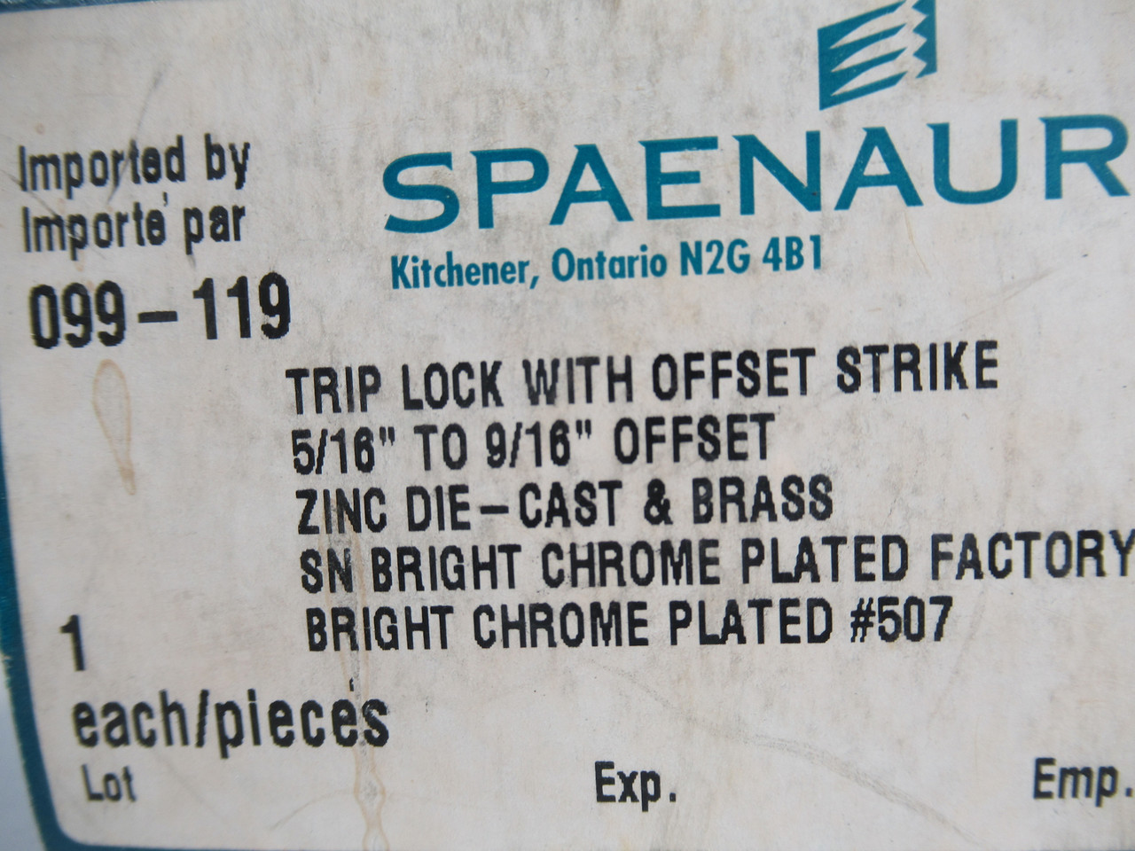 Spaenaur 099-119 Trip Lock w/Offset Strike 5/16" to 9/16" Zinc ! NEW !