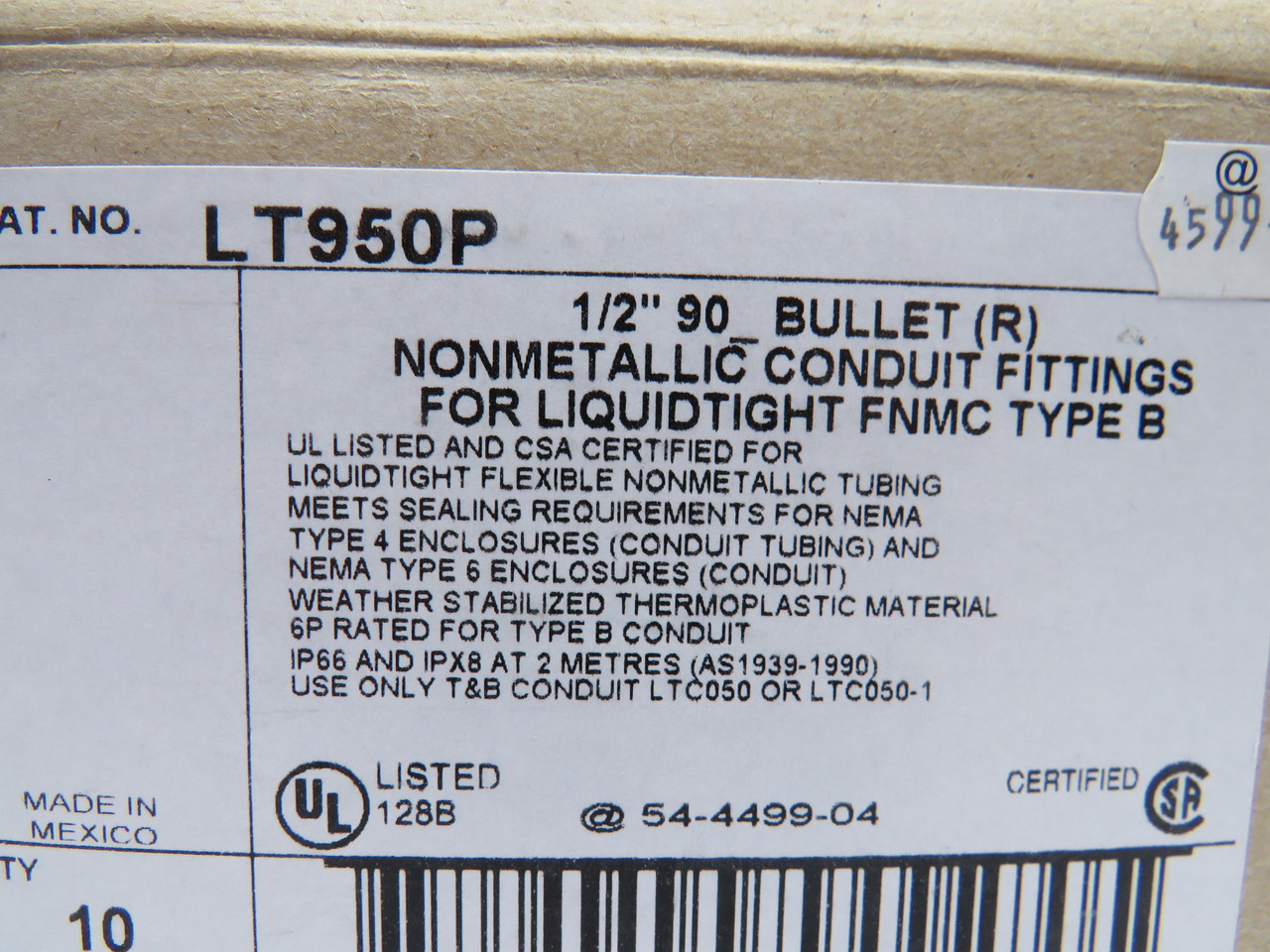 Thomas & Betts LT950P Conduit Connector 90-deg 1/2" 10-Pk ! NEW !