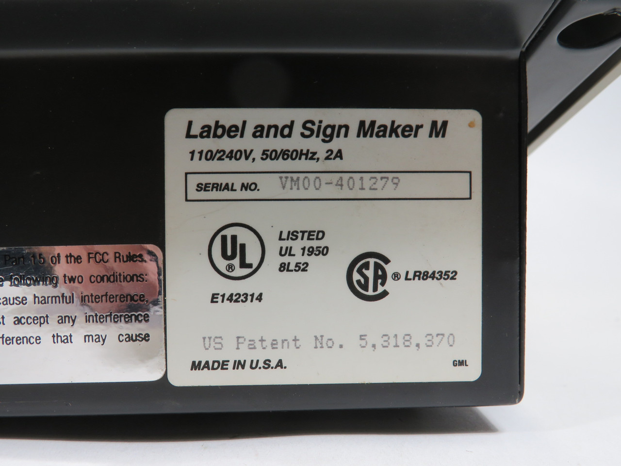 Brady Label and Sign Maker Model M 110/240V 50/60Hz 2A USED