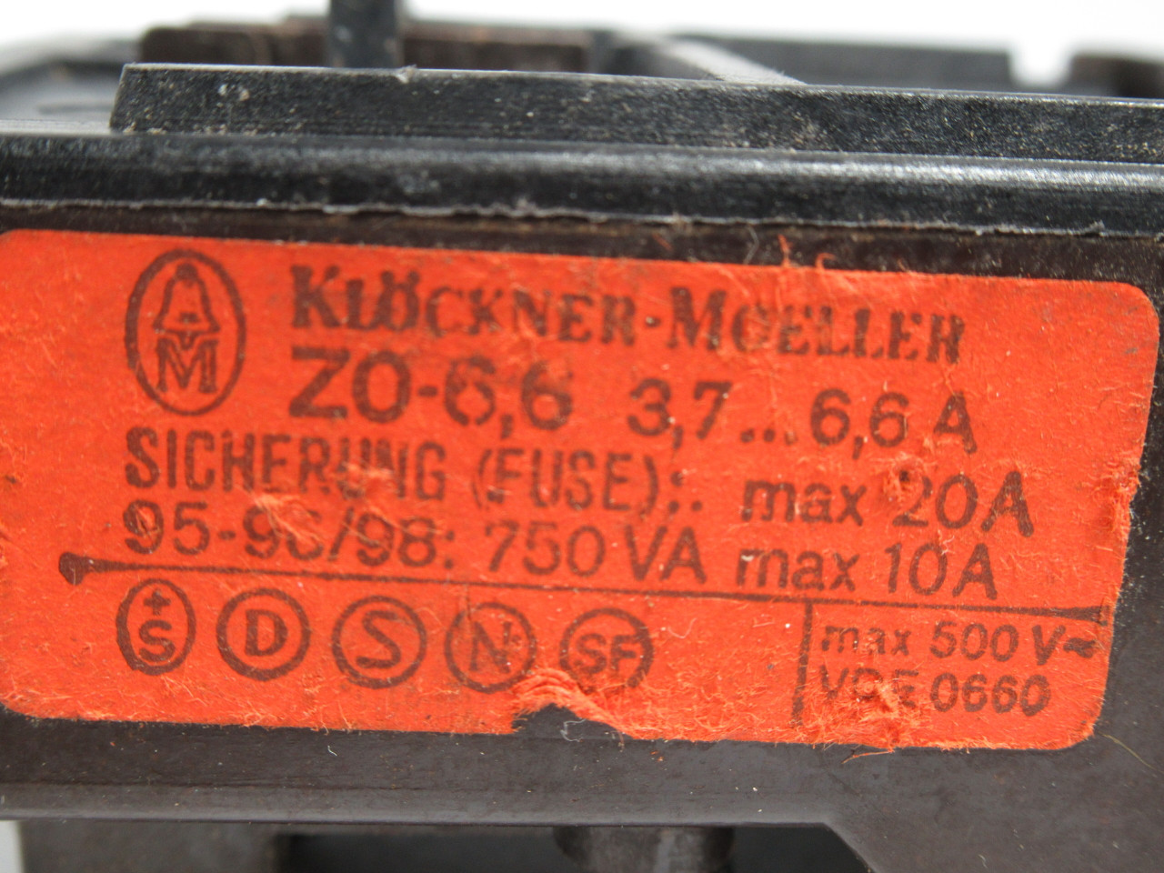 Klockner-Moeller Z0-6.6 Overload Relay 3.7-6.6A 500V USED