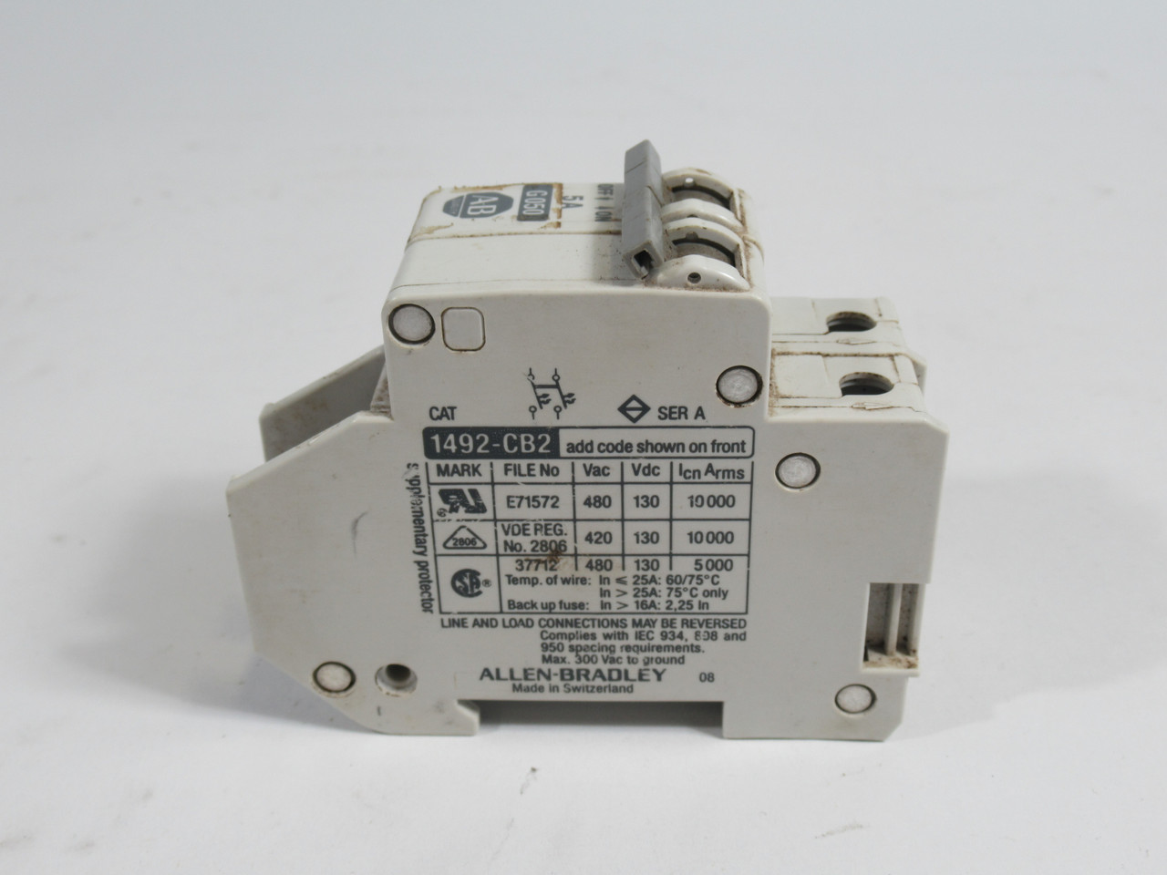 Allen-Bradley 1492-CB2-G050 Series A Circuit Breaker 2-Pole 5A USED