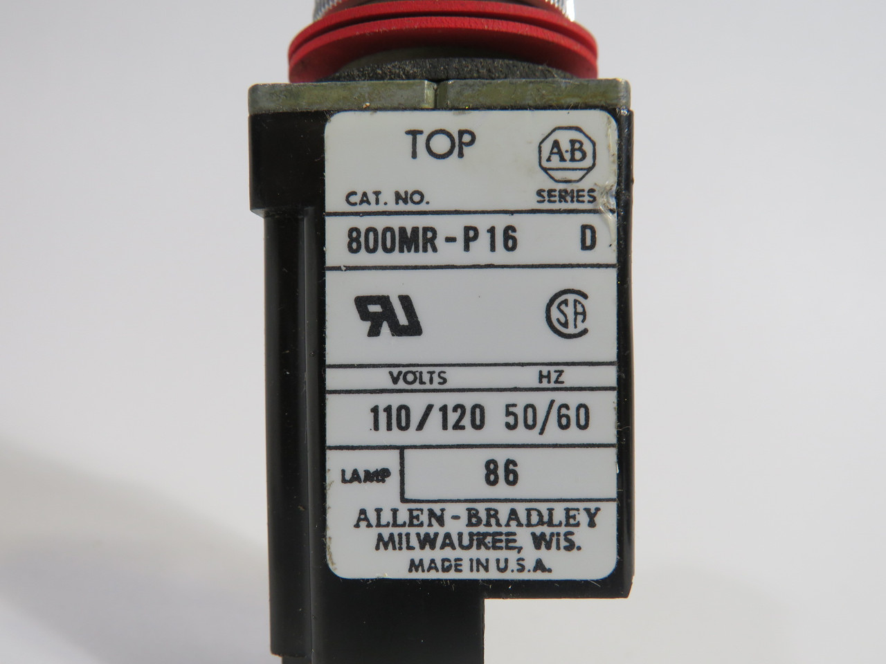 Allen-Bradley 800MR-P16 Pilot Light Ser D 110/120V MISSING LIGHT & CAP USED