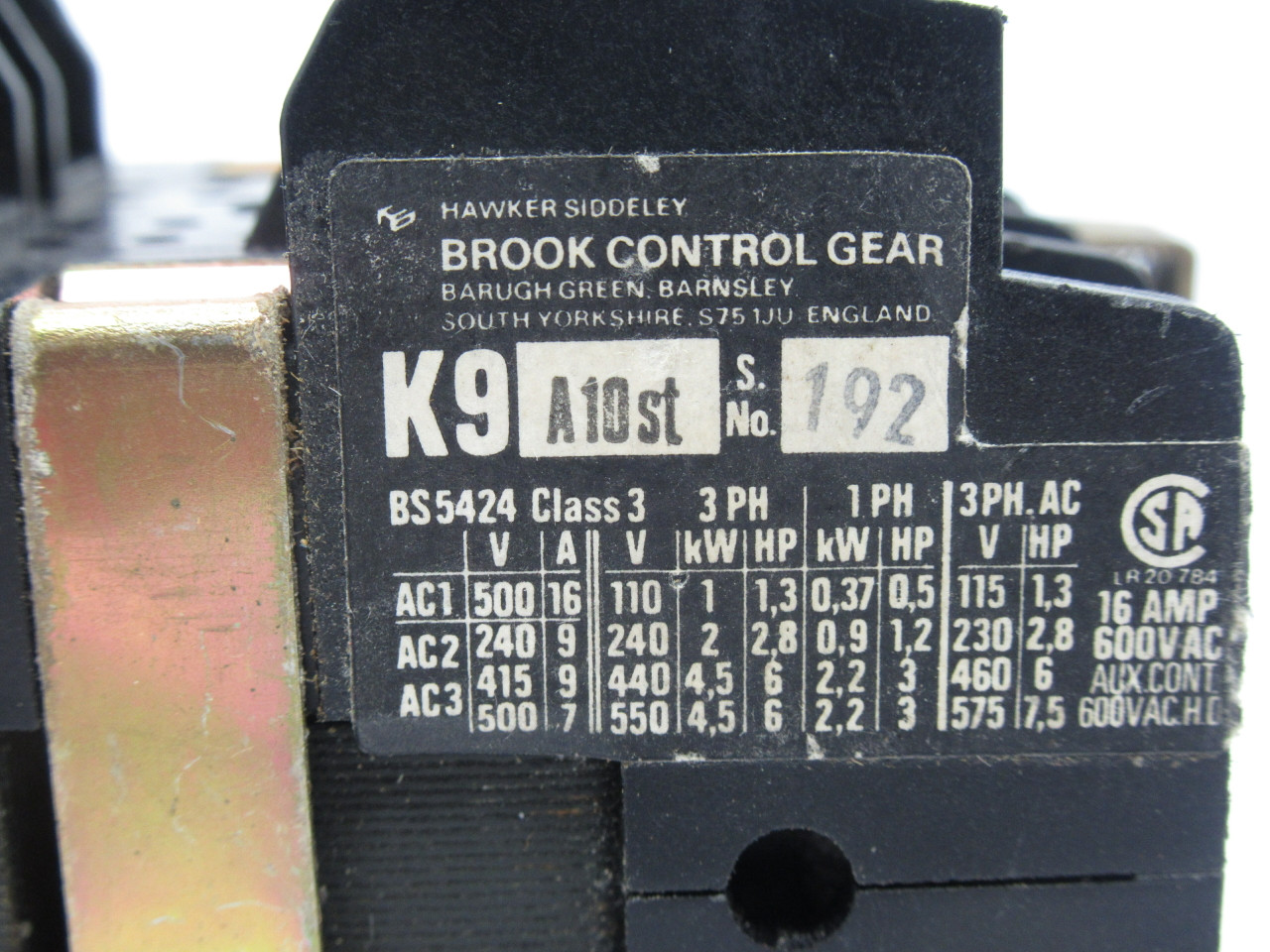 Brook Control Gear K9A10ST Contactor 16A Coil 415V 50Hz USED
