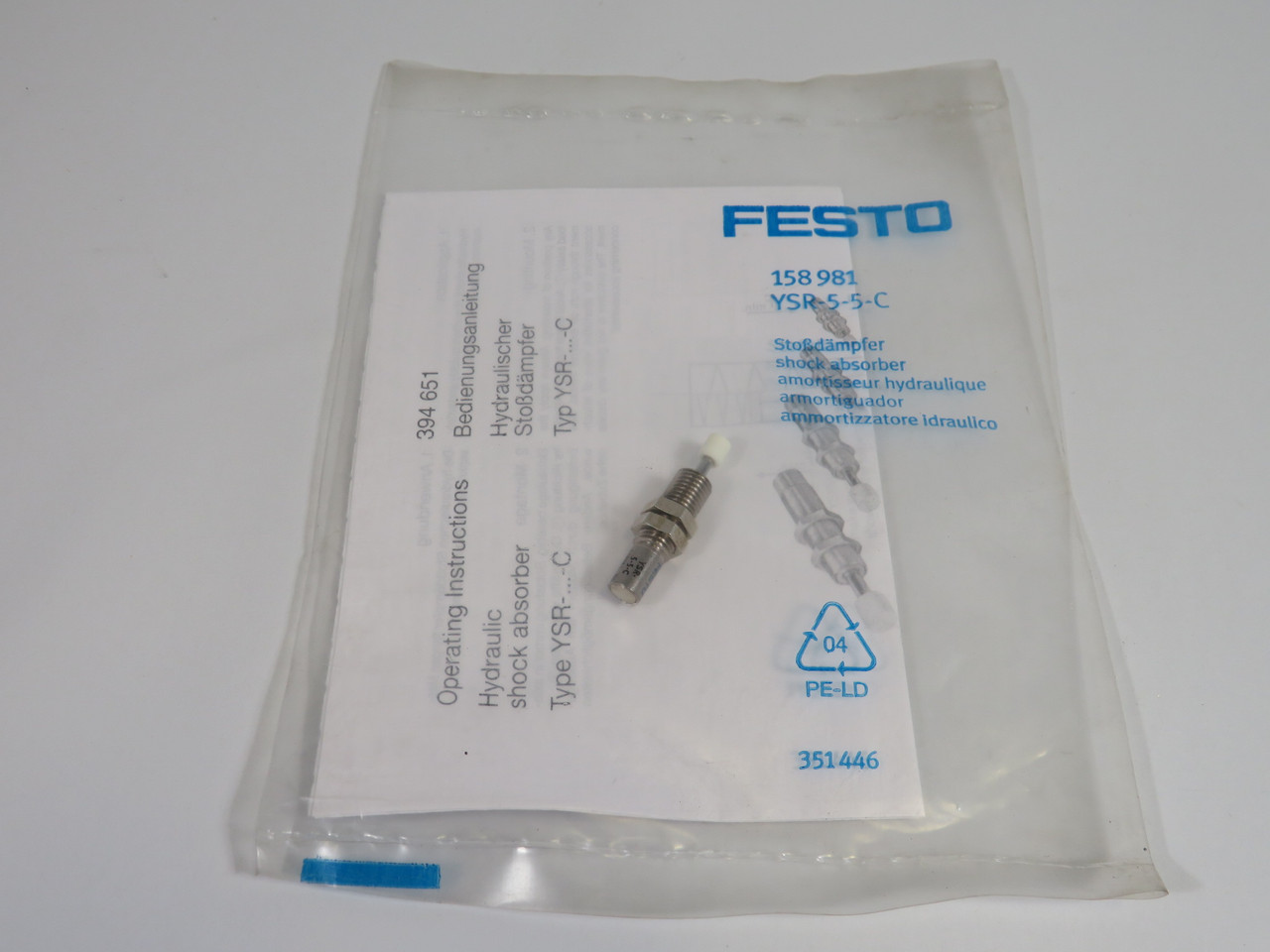 Festo 158981 YSR-5-5-C Pneumatic Shock Absorber 5mm Bore 5mm Stroke ! NWB !