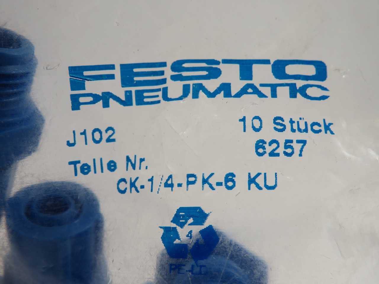 Festo 6257 CK-1/4-PK-6-KU Quick Connector G1/4" Thread 8mm Tube OD 10-Pk  NWB