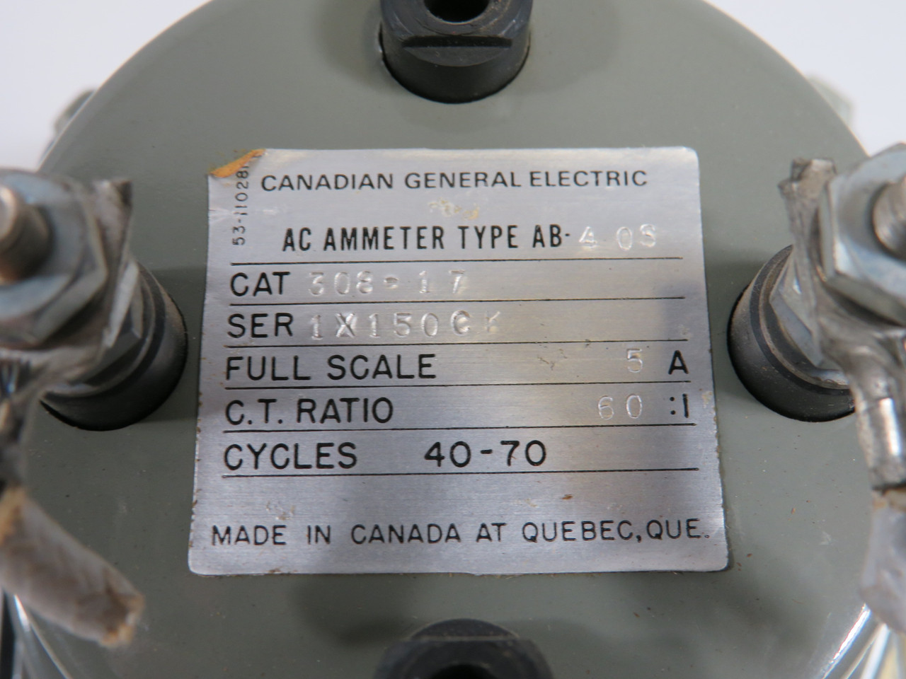 General Electric 308-17 AC Ammeter 0-300A 60:1 CT Ratio USED