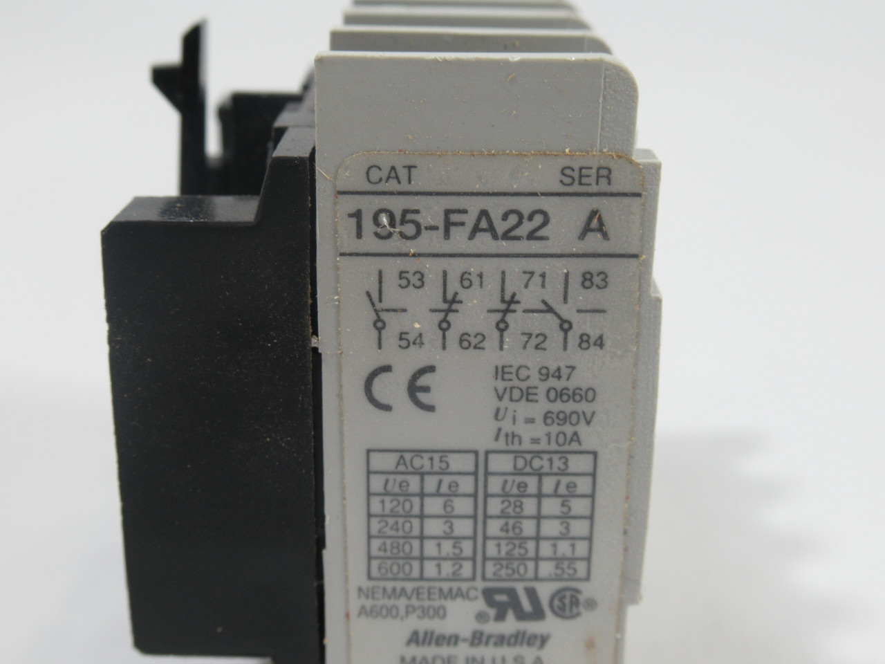 Allen-Bradley 195-FA22 Series A Auxiliary Contact 2NC/2NO 690V 10A USED