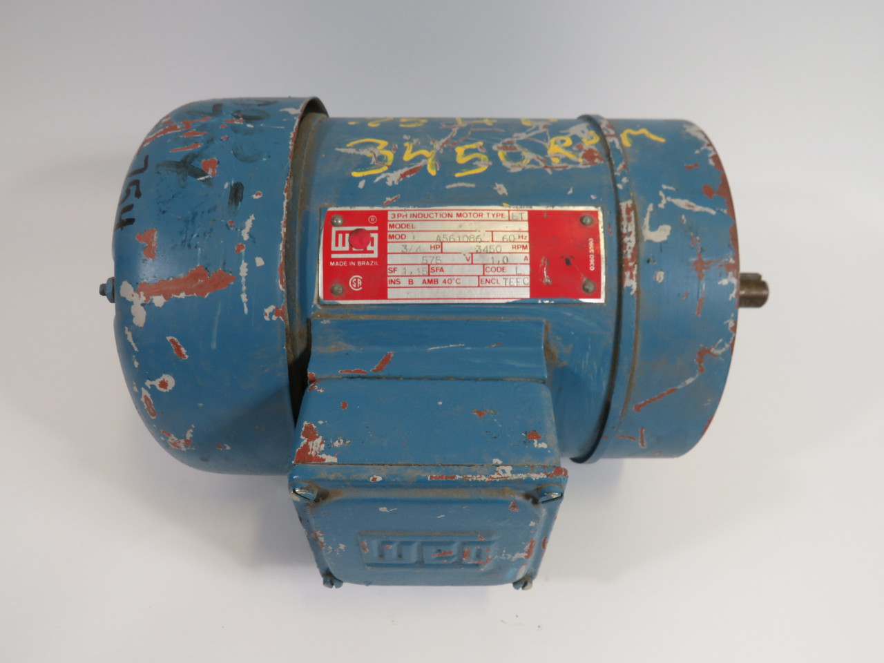 Weg A561086 Induction Motor 1/4Hp 3450RPM 575V 1A 3Ph 60Hz USED