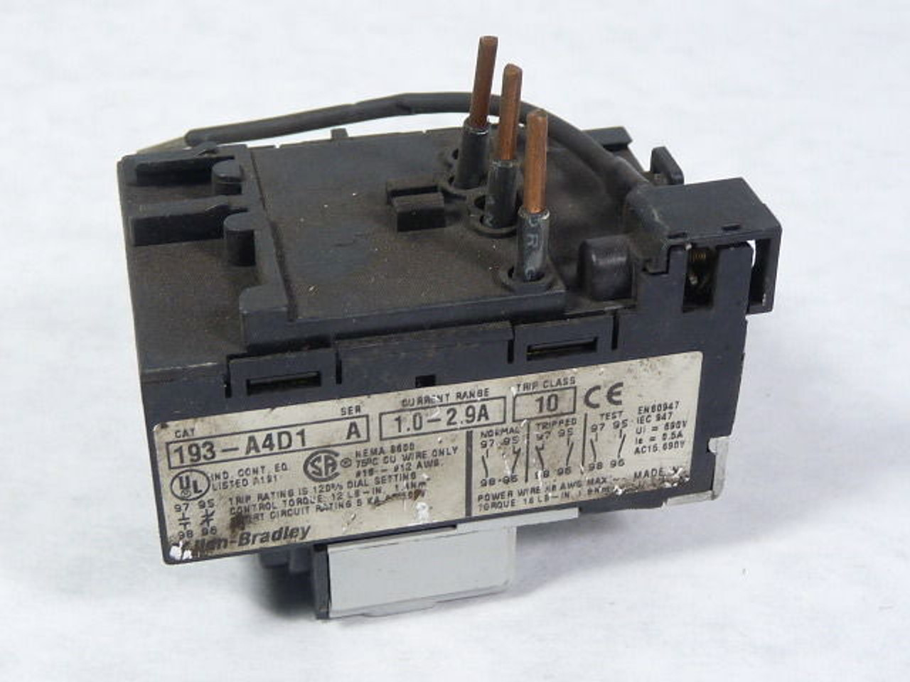 Allen-Bradley 193-A4D1 Overload Relay 1.0-2.9 Amp 690V USED