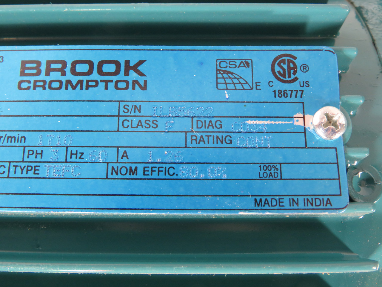 Brook Crompton F4AN001-5C 1Hp 1710RPM 575V 1.26A 3Ph 60Hz ! NEW !