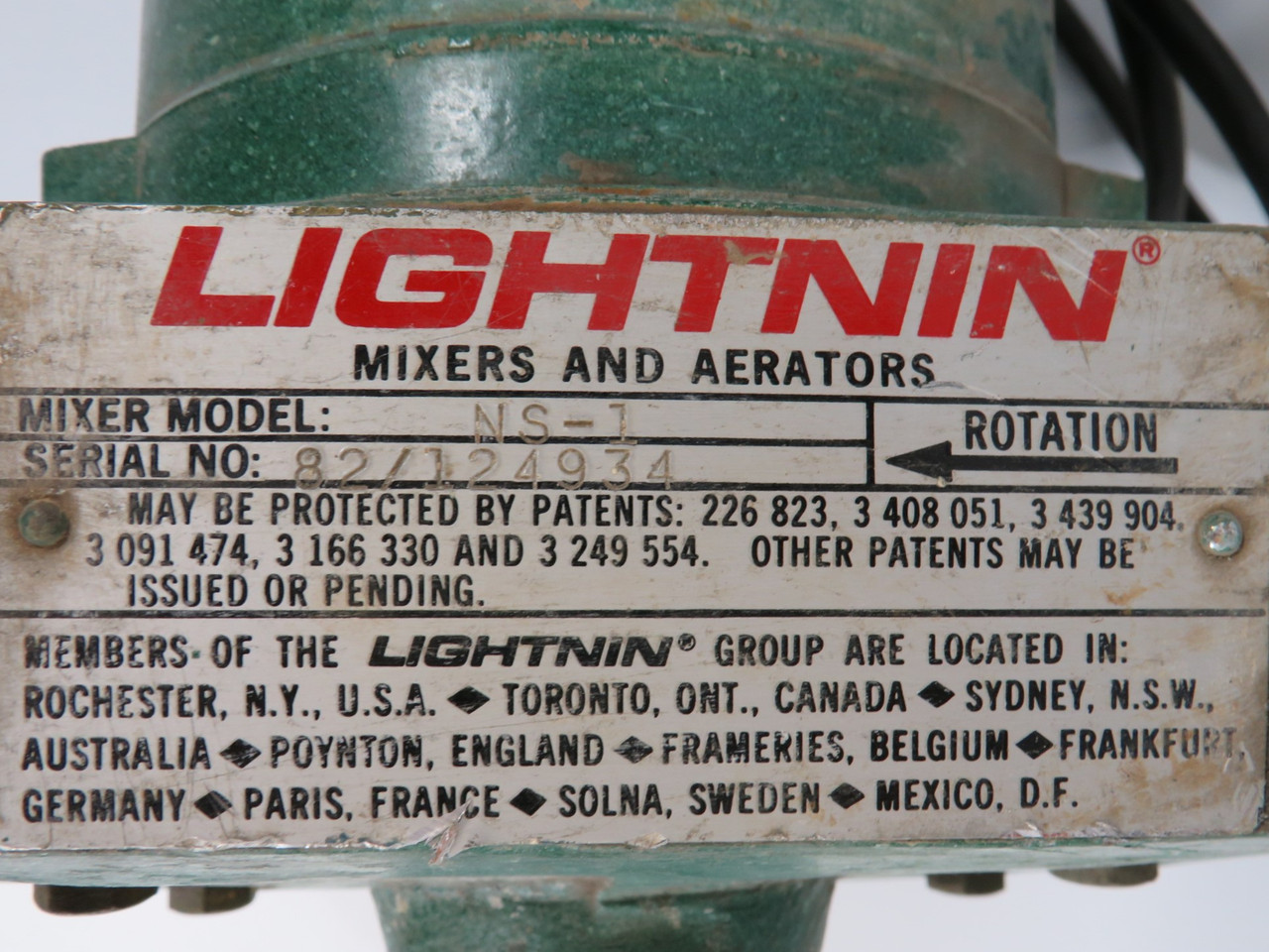 Lightnin NS-1 Mixer 1/3Hp 1725RPM 115V 6.6A 1Ph 60Hz USED