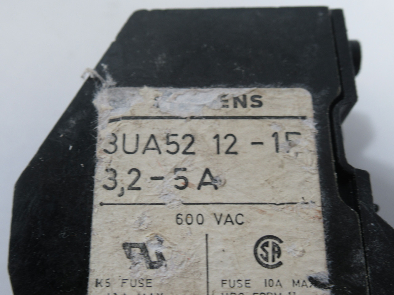 Siemens 3UA5212-1F Overload Relay 3.2-5A 600VAC USED