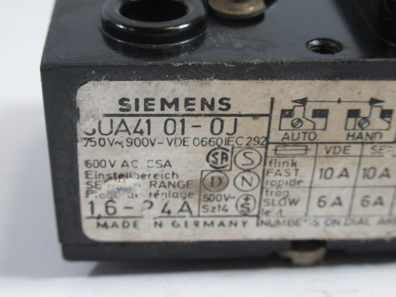 Siemens 3UA4101-0J Overload Relay 1.6-2.4A 600VAC USED
