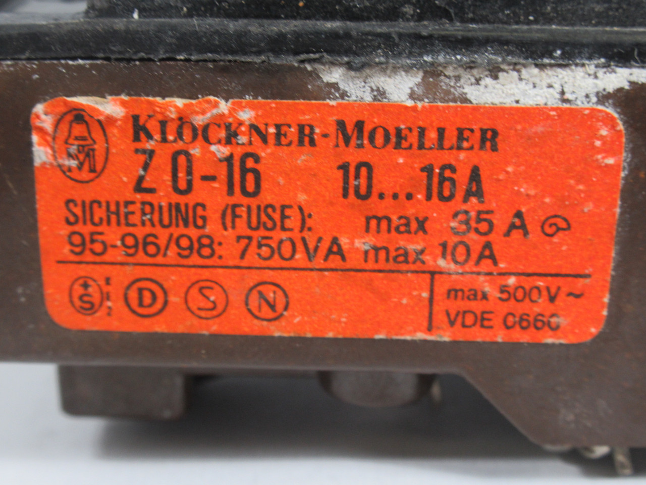 Klockner-Moeller Z0-16 Overload Relay 10-16A 500V USED