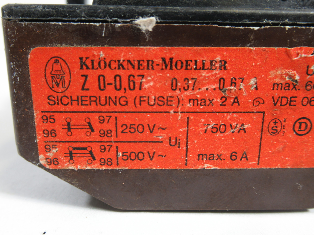 Klockner-Moeller Z0-0.67 Overload Relay 0.37-0.67A 660V USED