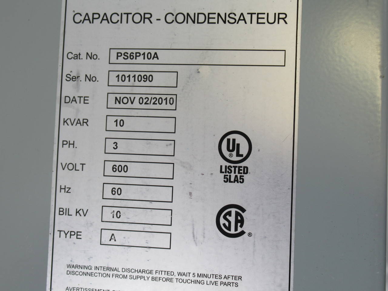 Power Survey PS6P10A Power Factor Correction Capacitor *Bent Feet* ! NOP !