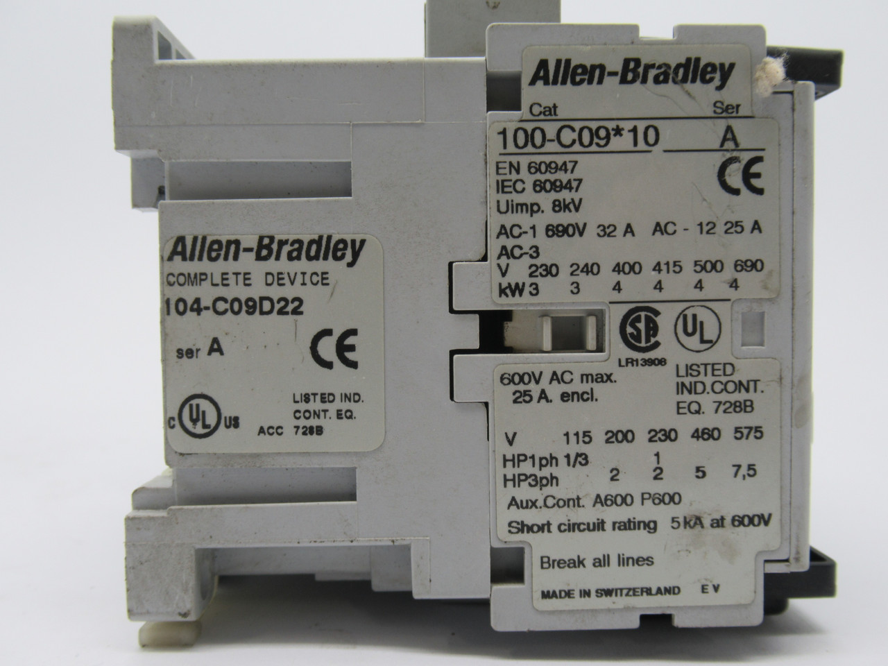 Allen-Bradley 104-C09D22 Reversing AC Contactor 110/120V 50/60Hz USED