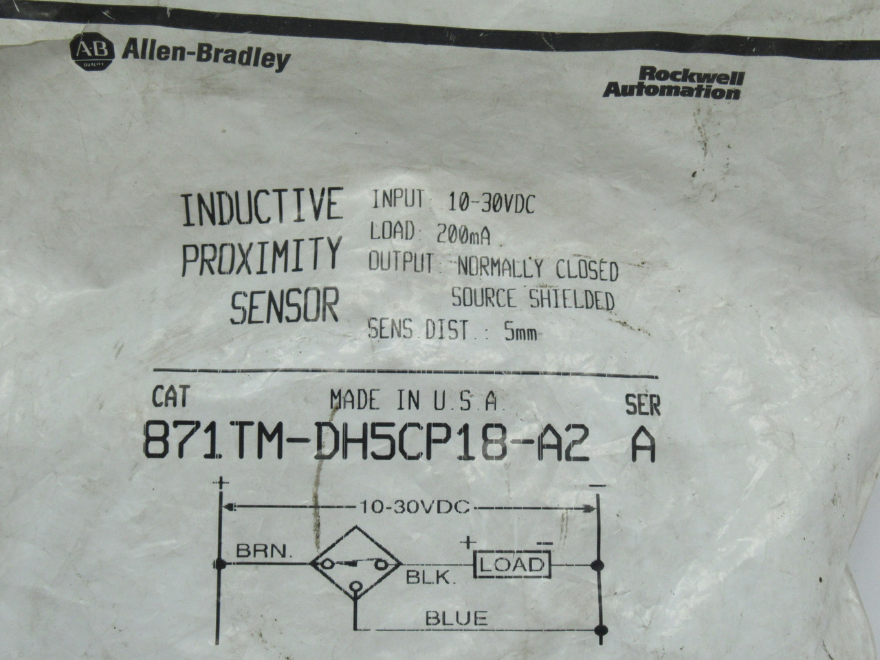 Allen-Bradley 871TM-DH5CP18-A2 Proximity Switch 10-30VDC 200mA 5mm Cable 2m NWB