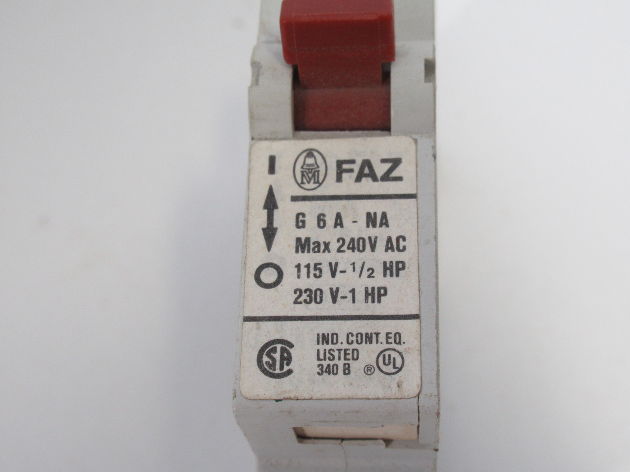Faz FAZ-G6A-NA Circuit Breaker 6A 240VAC 115V-1/2HP 230V-1HP 1P USED