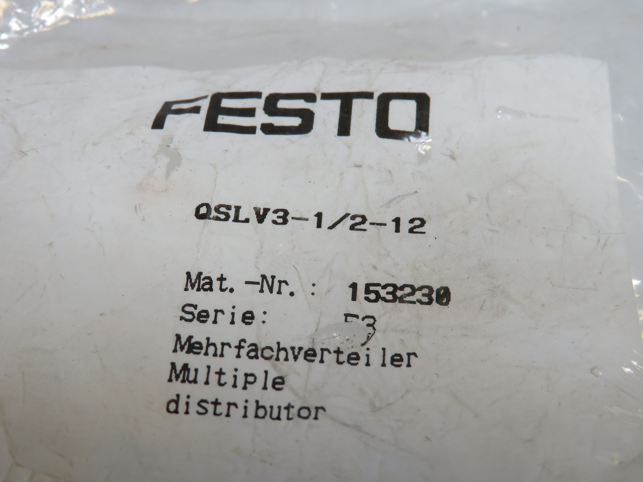 Festo 153230 QSLV3-1/2-12 Multiple Distributor R1/2" Thread 12mm Tube OD ! NWB !