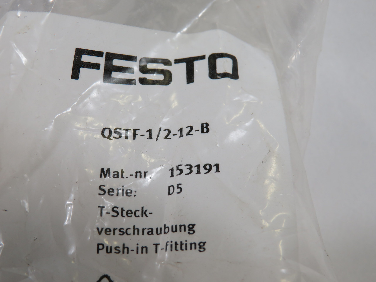 Festo 153191 QSTF-1/2-12-B Push-In T-Fitting R1/2" G1/2" x 12mm Tube OD ! NWB !