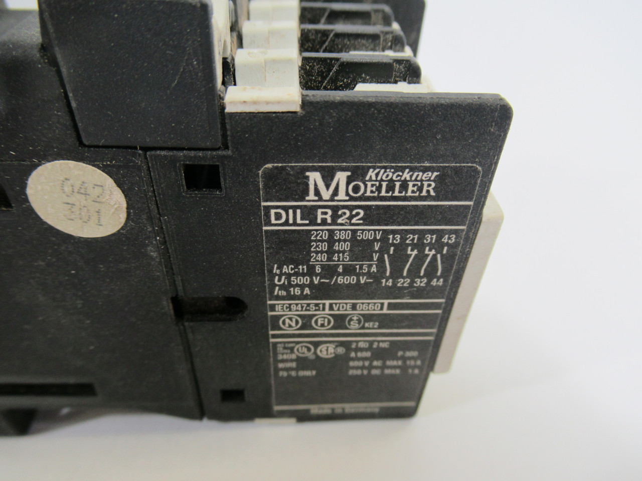 Klockner-Moeller DILR22-220/240V Contactor 220V@50Hz 240V@60Hz 16A USED