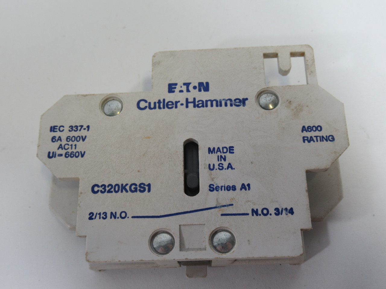 Cutler-Hammer C320KGS1 Series A1 Auxiliary Contact Block 6A@600/690V 1NO USED