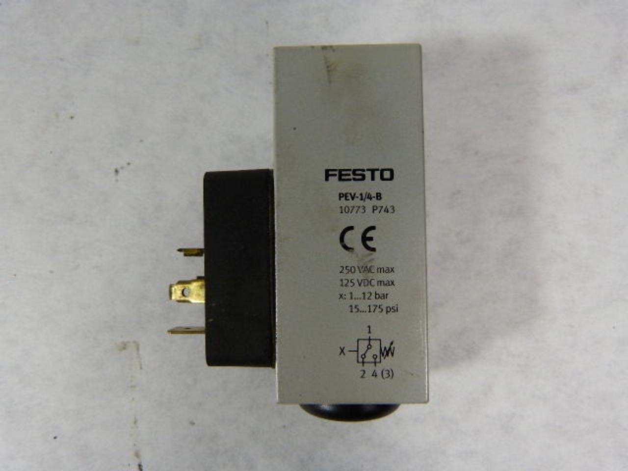 Festo 10773 PEV-1/4-B Pressure Switch 250VAC 15-175psi 125 VDC USED
